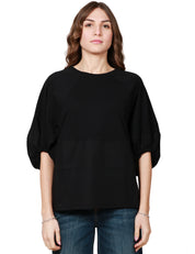 MAGLIA DONNA ALPHA STUDIO NERA CON MANICA RAGLAN A SBUFFO IN POPELINE