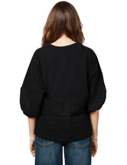 MAGLIA DONNA ALPHA STUDIO NERA CON MANICA RAGLAN A SBUFFO IN POPELINE