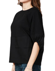 MAGLIA DONNA ALPHA STUDIO NERA CON MANICA RAGLAN A SBUFFO IN POPELINE