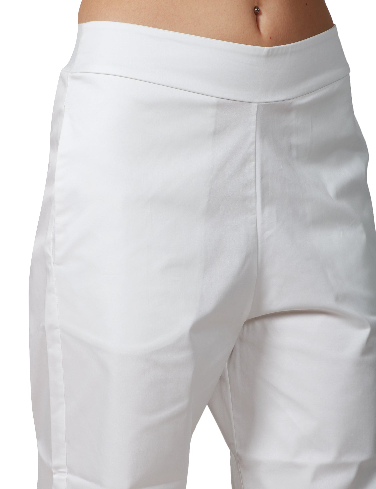 PANTALONE DONNA ALPHA STUDIO BIANCO MODELLO GARCONNE ALLA CAVIGLIA IN POPELINE LEGGERA