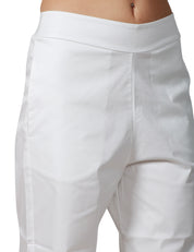 PANTALONE DONNA ALPHA STUDIO BIANCO MODELLO GARCONNE ALLA CAVIGLIA IN POPELINE LEGGERA