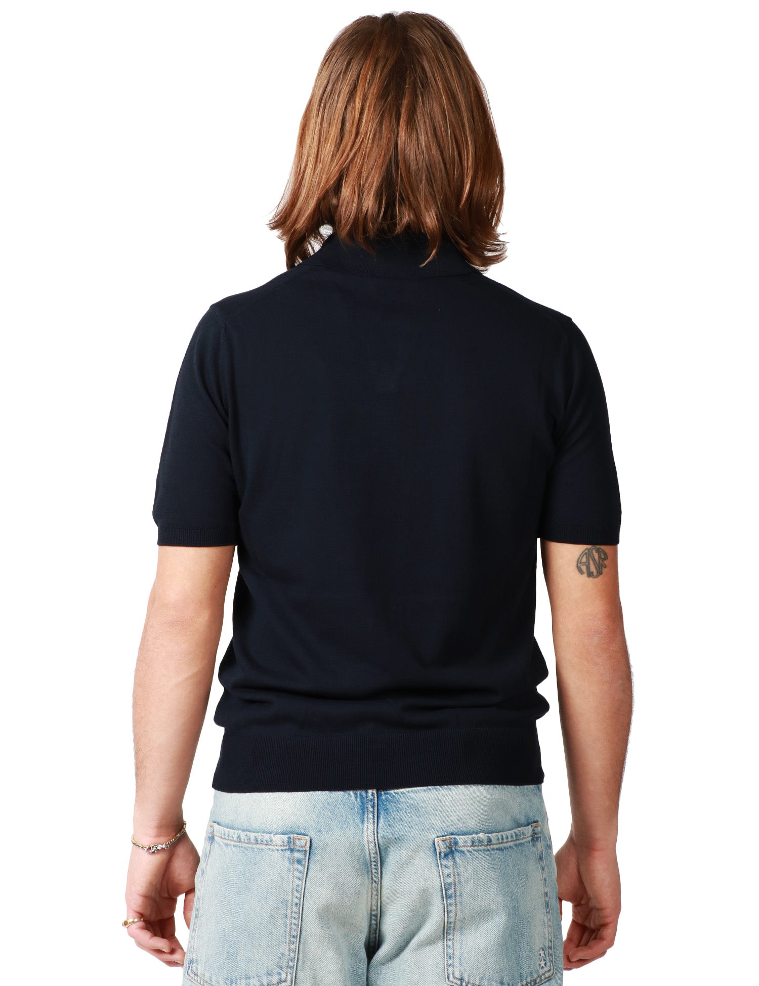 POLO UOMO ALPHA STUDIO BLU SCOLLO A V IN COTONE CREPE URBAN