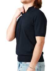 POLO UOMO ALPHA STUDIO BLU SCOLLO A V IN COTONE CREPE URBAN
