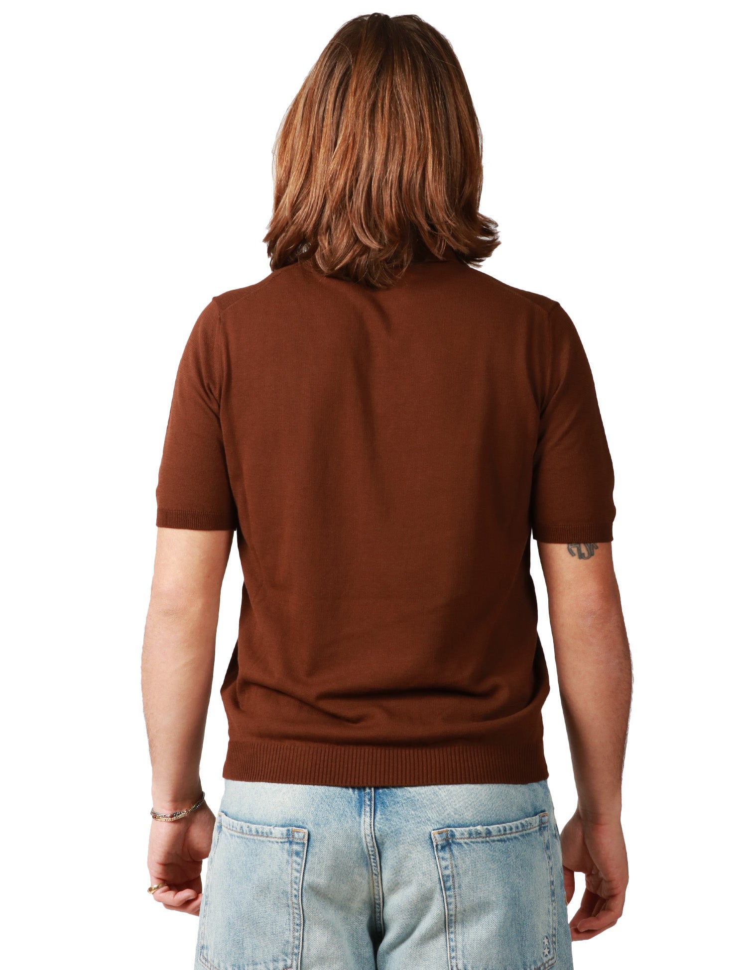 POLO UOMO ALPHA STUDIO MORO A MEZZA MANICA CON BOTTONI SULLO SCOLLO IN COTONE CREPE URBAN