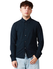 CAMICIA UOMO ALPHA STUDIO BLU NOTTE A MANICA LUNGA IN ICE COTTON