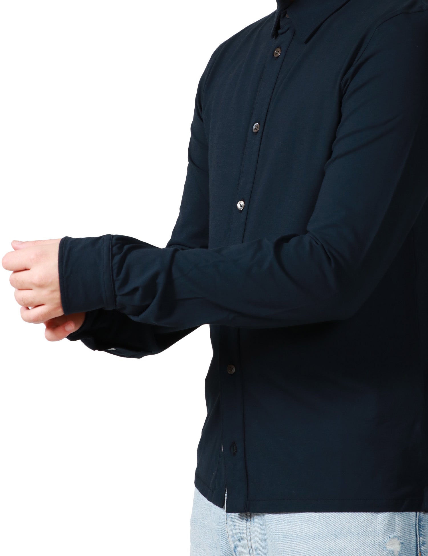 CAMICIA UOMO ALPHA STUDIO BLU NOTTE A MANICA LUNGA IN ICE COTTON