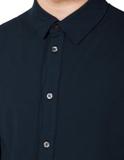 CAMICIA UOMO ALPHA STUDIO BLU NOTTE A MANICA LUNGA IN ICE COTTON