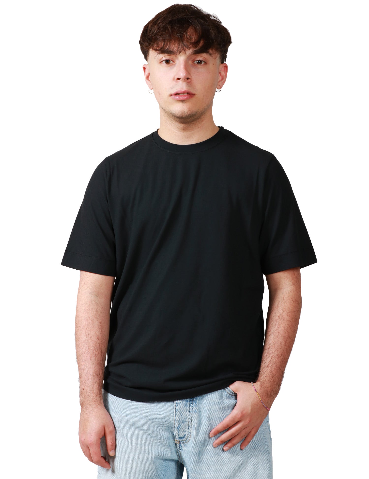 T-SHIRT UOMO ALPHA STUDIO NERA GIROCOLLO IN PIQUET STRETCH