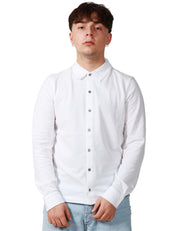 CAMICIA UOMO ALPHA STUDIO BIANCA A MANICA LUNGA IN PIQUET STRETCH