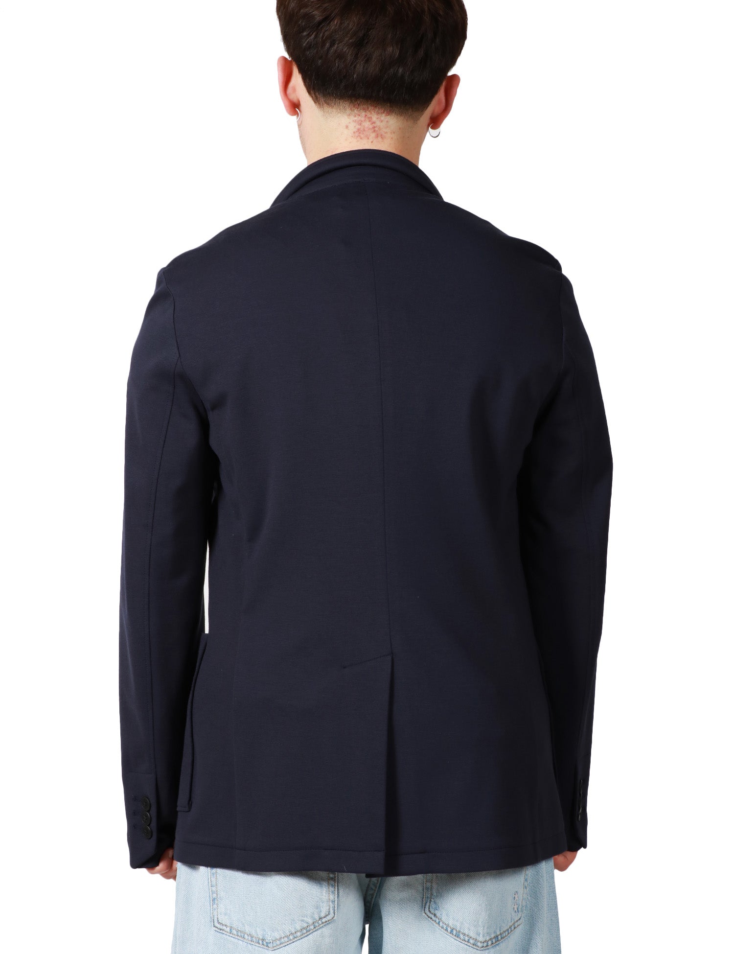GIACCA UOMO ALPHA STUDIO BLU MONOPETTO IN MISTO VISCOSA CON TASCHE PIATTE APPLICATI DAVANTI