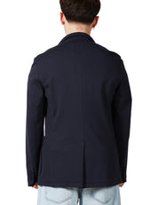 GIACCA UOMO ALPHA STUDIO BLU MONOPETTO IN MISTO VISCOSA CON TASCHE PIATTE APPLICATI DAVANTI