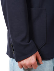 GIACCA UOMO ALPHA STUDIO BLU MONOPETTO IN MISTO VISCOSA CON TASCHE PIATTE APPLICATI DAVANTI