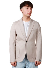 GIACCA UOMO ALPHA STUDIO STONE MONOPETTO IN MISTO VISCOSA CON TASCHE PIATTE APPLICATE DAVANTI
