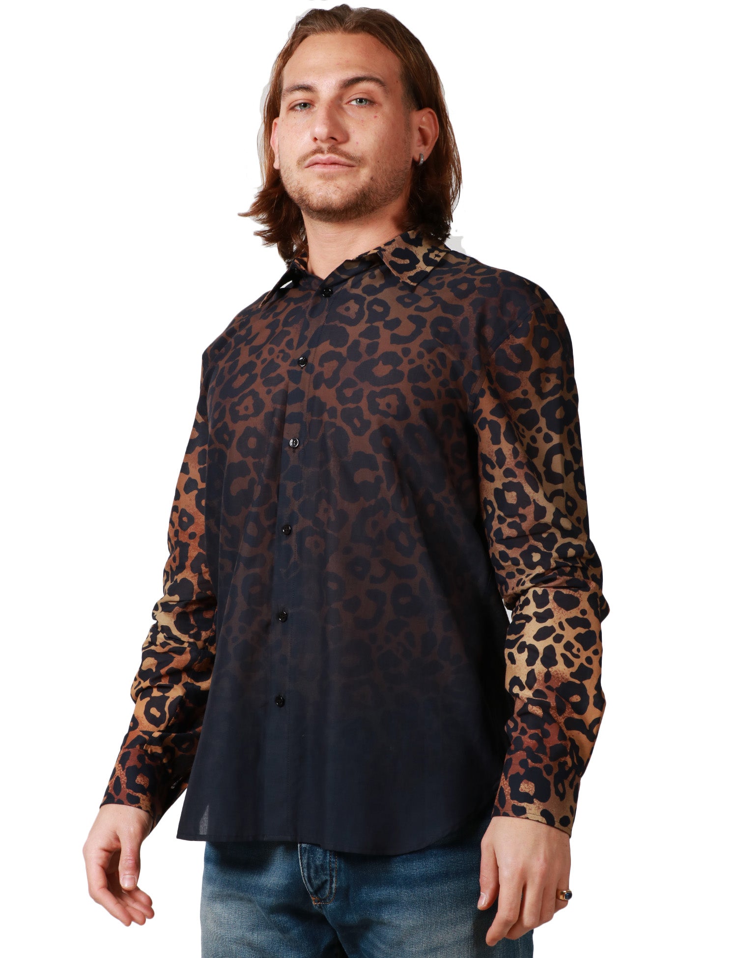 CAMICIA UOMO AMARANTO MACULATA A MANICA LUNGA CON EFFETTO SFUMATO NERO