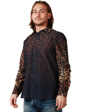 CAMICIA UOMO AMARANTO MACULATA A MANICA LUNGA CON EFFETTO SFUMATO NERO