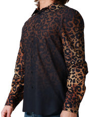 CAMICIA UOMO AMARANTO MACULATA A MANICA LUNGA CON EFFETTO SFUMATO NERO