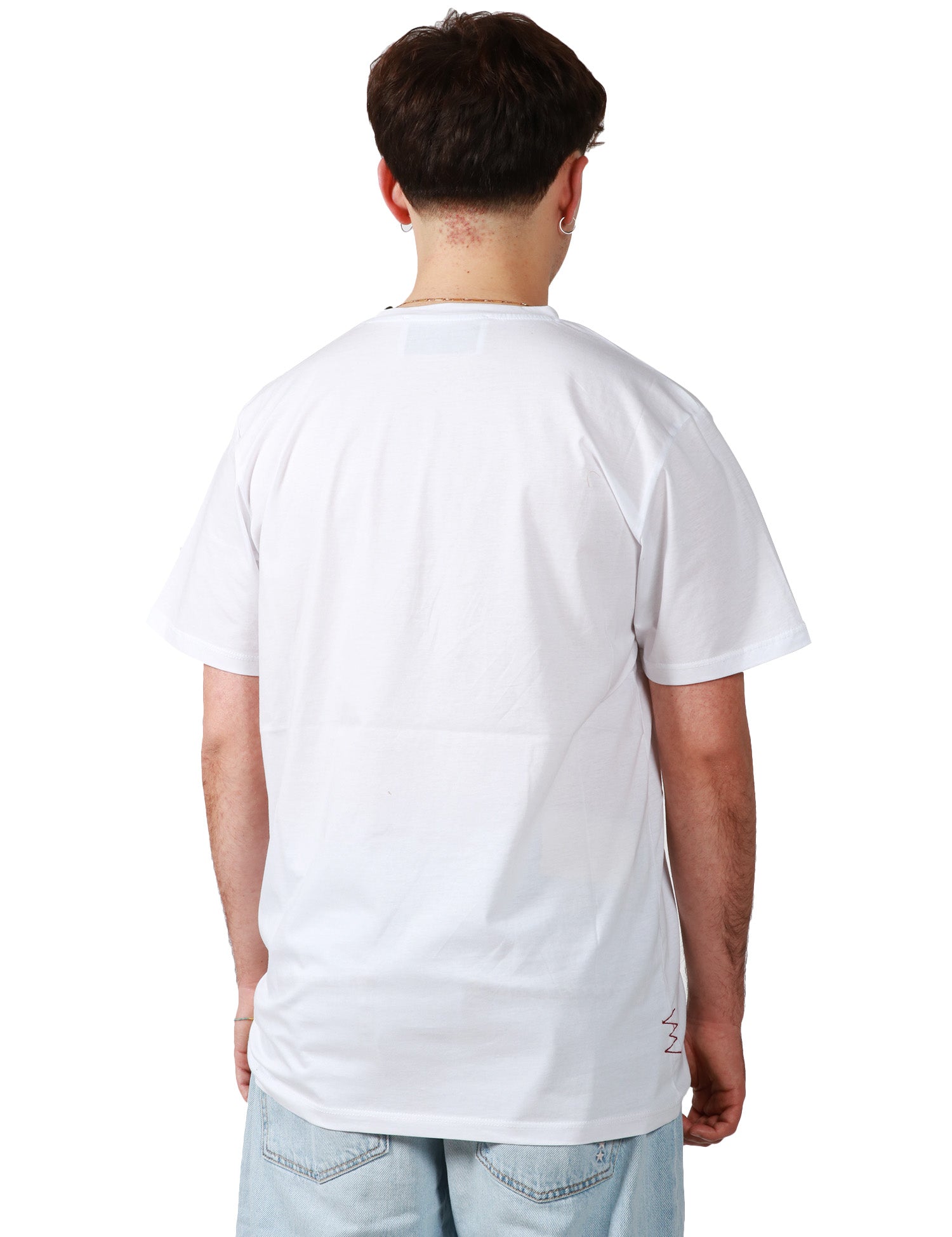 T-SHIRT UOMO AMARANTO BIANCA GIROCOLLO IN COTONE