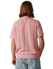 CARDIGAN UOMO AMARANTO ROSA A MEZZA MANICA CON BOTTONI IN MAGLIA DI COTONE TRAFORATA