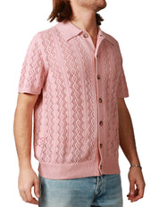 CARDIGAN UOMO AMARANTO ROSA A MEZZA MANICA CON BOTTONI IN MAGLIA DI COTONE TRAFORATA