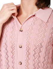 CARDIGAN UOMO AMARANTO ROSA A MEZZA MANICA CON BOTTONI IN MAGLIA DI COTONE TRAFORATA