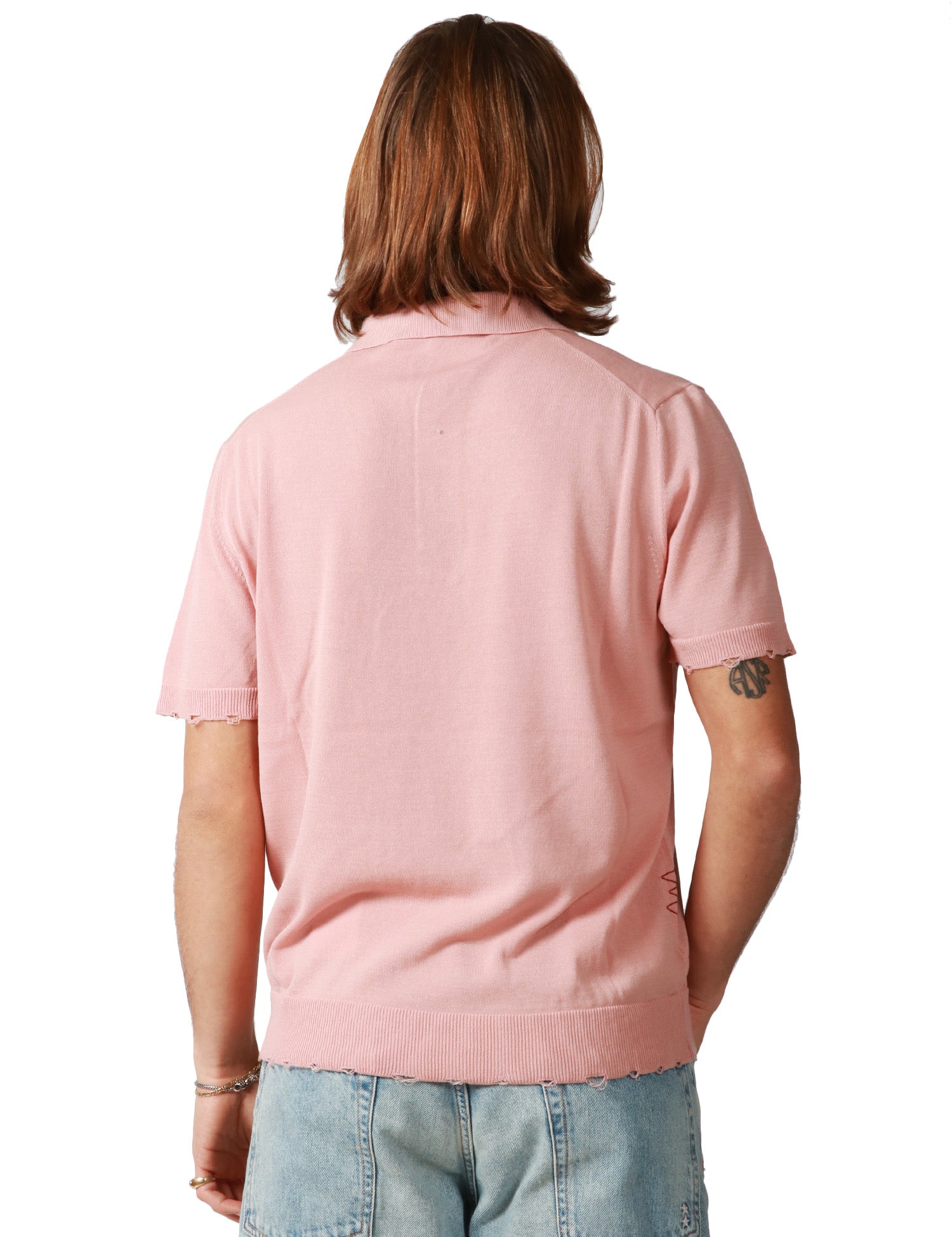 POLO UOMO AMARANTO ROSA A MEZZA MANICA CON BOTTONI E ROTTURE SUGLI ORLI