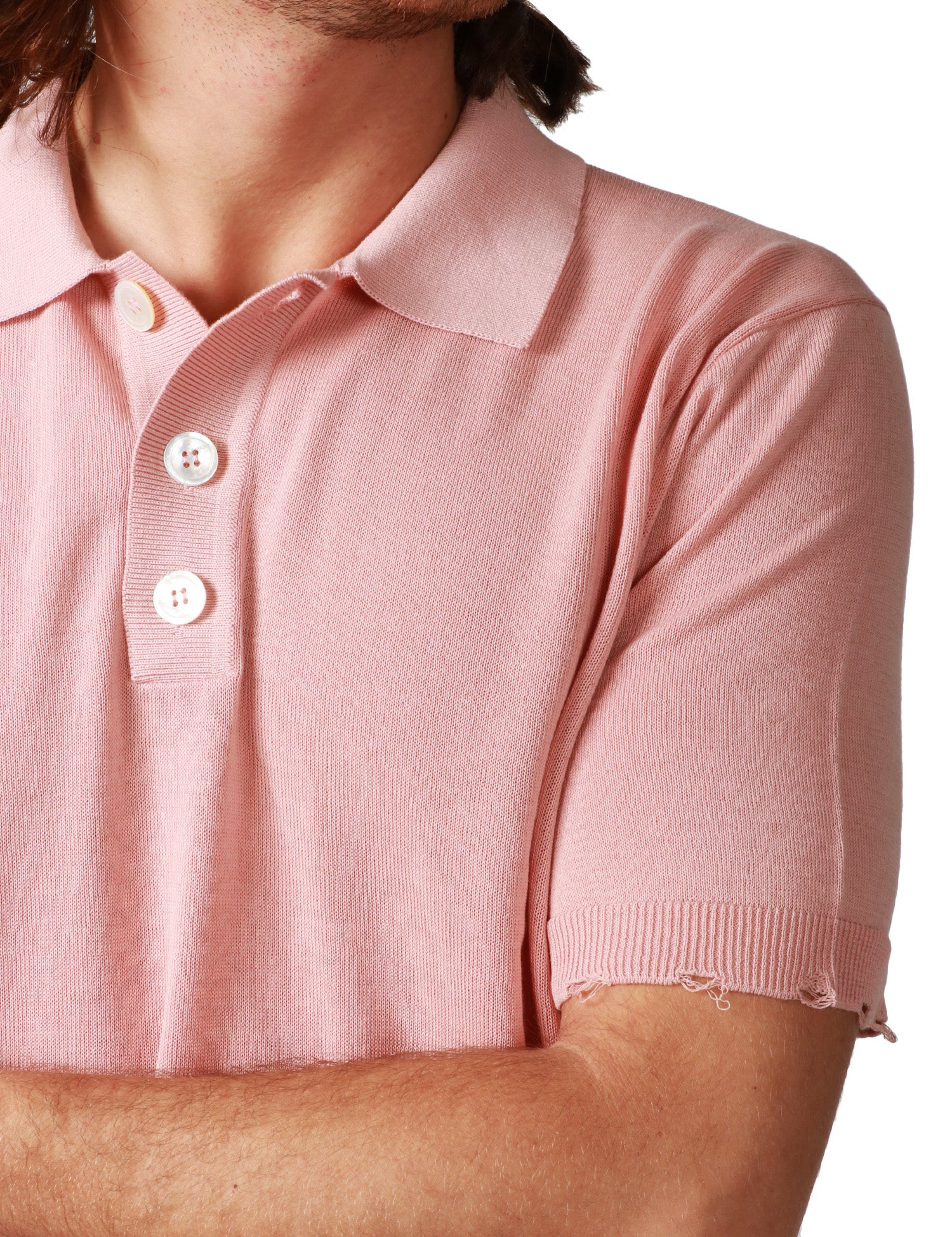 POLO UOMO AMARANTO ROSA A MEZZA MANICA CON BOTTONI E ROTTURE SUGLI ORLI