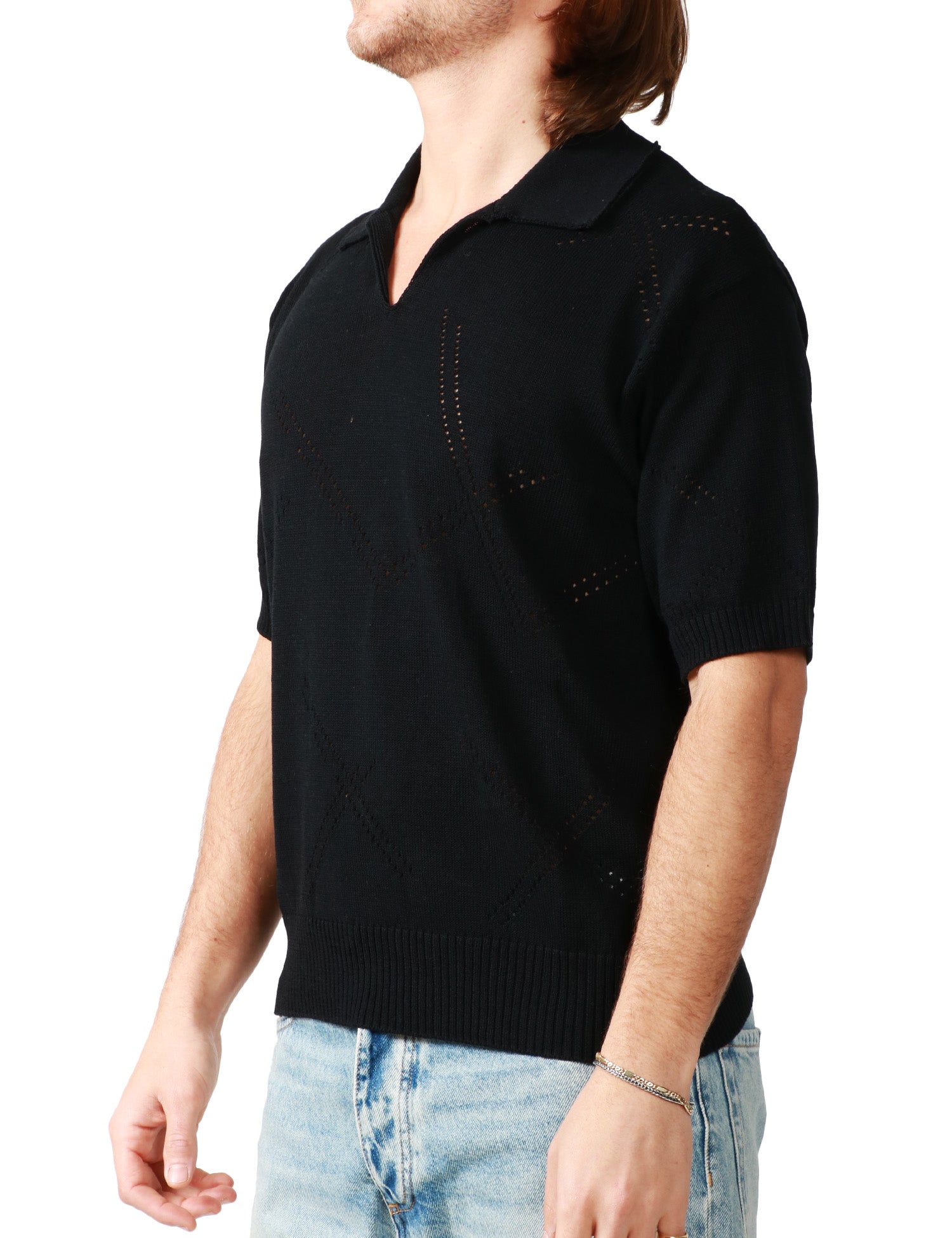 POLO UOMO ATOMOFACTORY NERA A MEZZA MANICA CON PUNTI PUNZONATI 100% COTONE