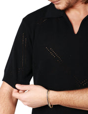 POLO UOMO ATOMOFACTORY NERA A MEZZA MANICA CON PUNTI PUNZONATI 100% COTONE