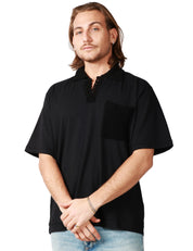 POLO UOMO ATOMOFACTORY NERA A MEZZA MANICA IN JERSEY CON TASCHINO CROCHET