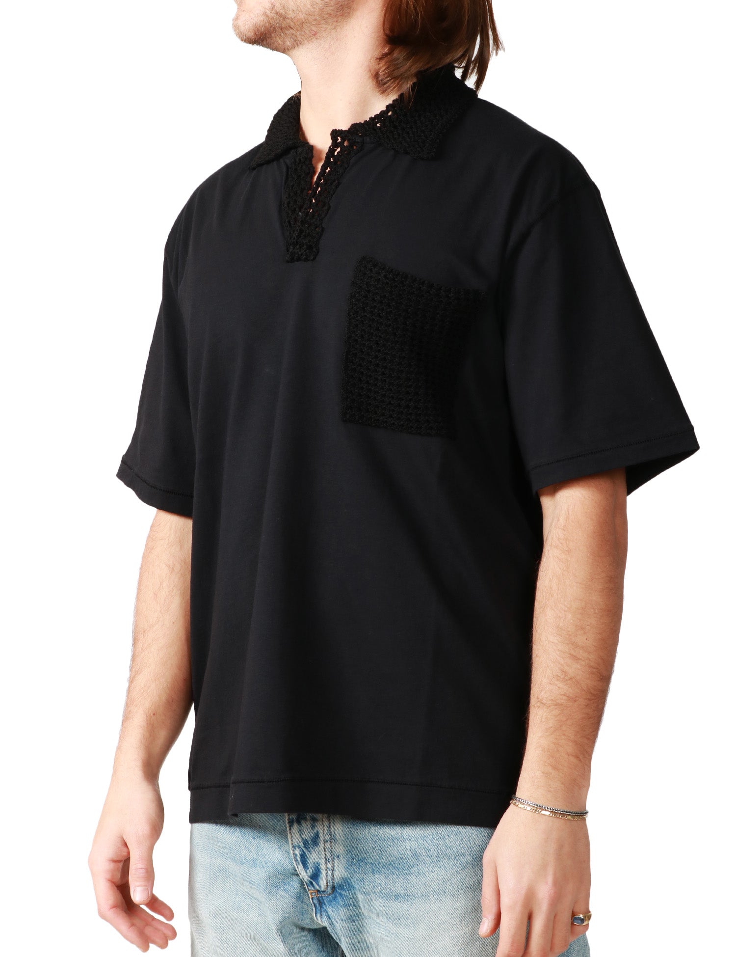 POLO UOMO ATOMOFACTORY NERA A MEZZA MANICA IN JERSEY CON TASCHINO CROCHET