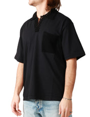 POLO UOMO ATOMOFACTORY NERA A MEZZA MANICA IN JERSEY CON TASCHINO CROCHET