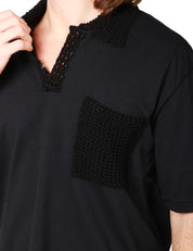 POLO UOMO ATOMOFACTORY NERA A MEZZA MANICA IN JERSEY CON TASCHINO CROCHET