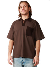 POLO UOMO ATOMOFACTORY MORO MEZZA MANICA IN JERSEY CON TASCHINO CROCHET