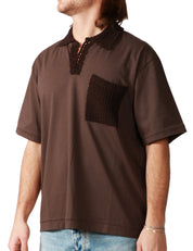 POLO UOMO ATOMOFACTORY MORO MEZZA MANICA IN JERSEY CON TASCHINO CROCHET