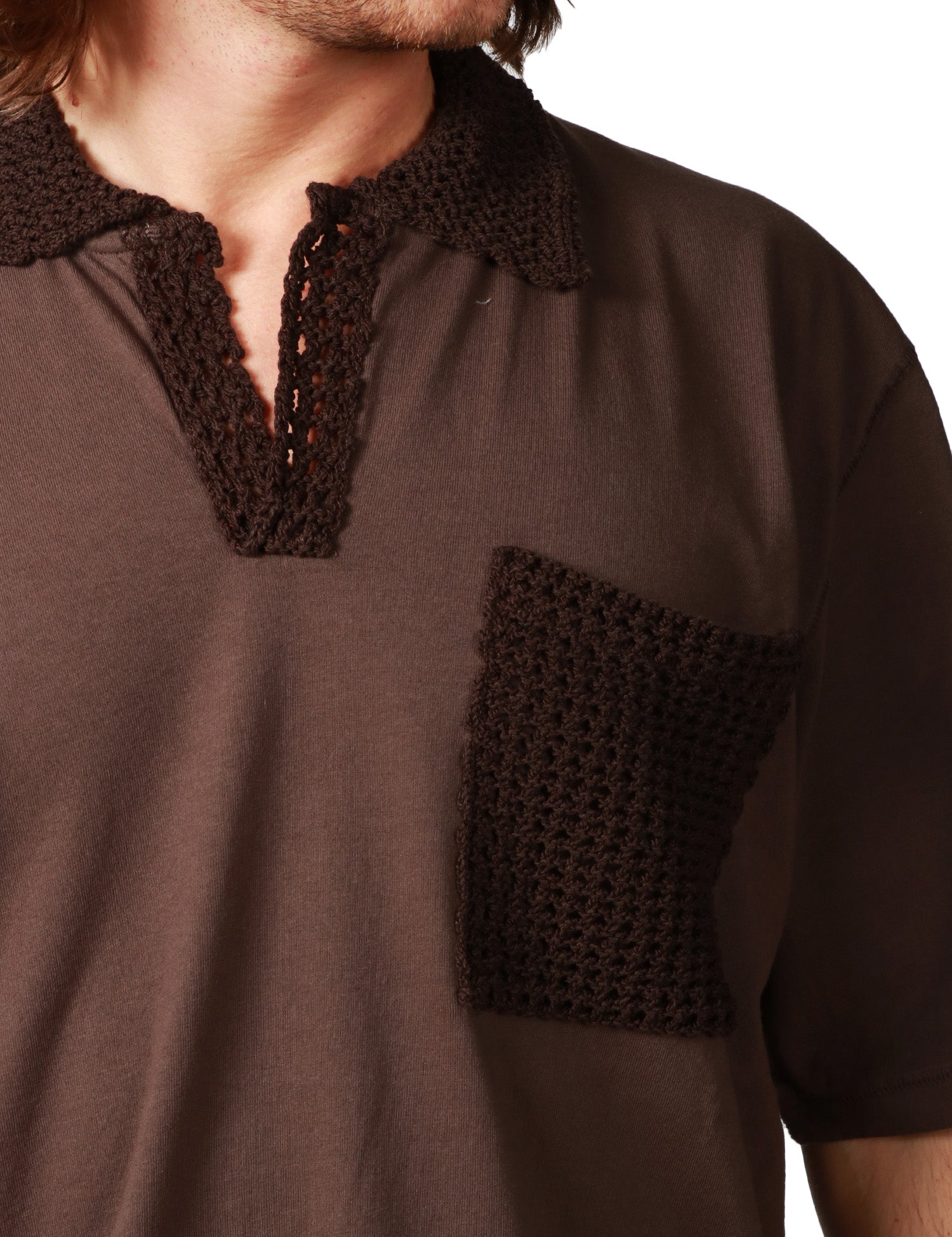POLO UOMO ATOMOFACTORY MORO MEZZA MANICA IN JERSEY CON TASCHINO CROCHET