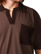 POLO UOMO ATOMOFACTORY MORO MEZZA MANICA IN JERSEY CON TASCHINO CROCHET