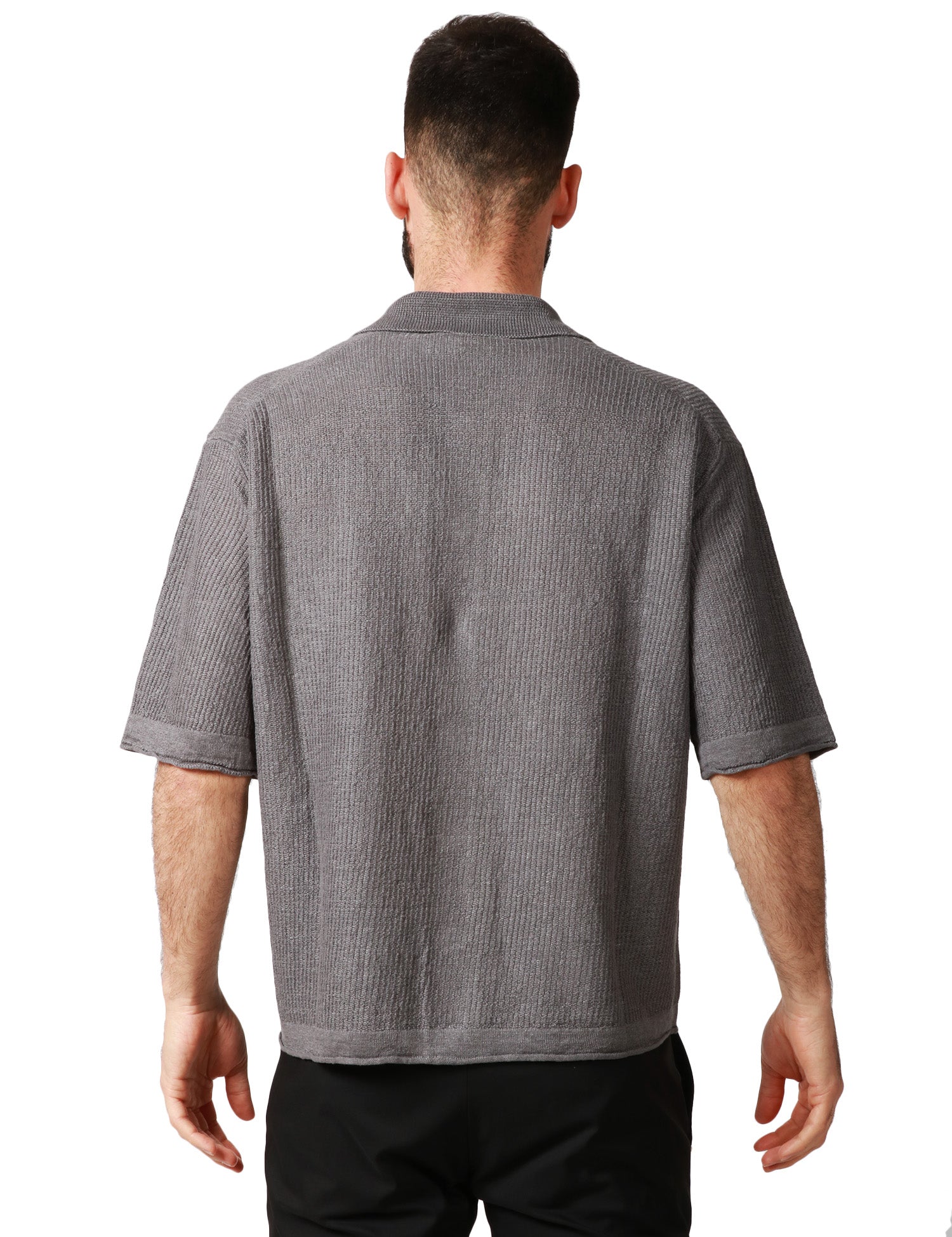 CAMICIA UOMO ATOMOFACTORY PIOMBO A MEZZA MANICA CON BOTTONI E TRAMA A COSTE 100% LINO