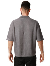 CAMICIA UOMO ATOMOFACTORY PIOMBO A MEZZA MANICA CON BOTTONI E TRAMA A COSTE 100% LINO
