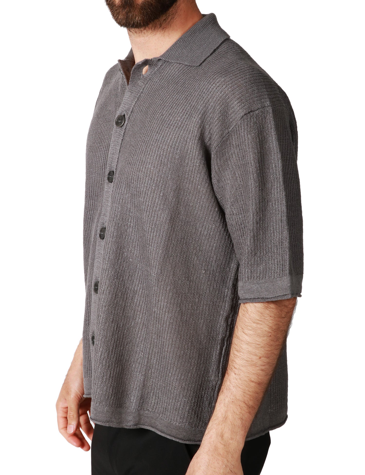 CAMICIA UOMO ATOMOFACTORY PIOMBO A MEZZA MANICA CON BOTTONI E TRAMA A COSTE 100% LINO