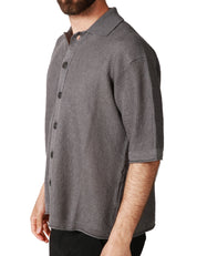CAMICIA UOMO ATOMOFACTORY PIOMBO A MEZZA MANICA CON BOTTONI E TRAMA A COSTE 100% LINO