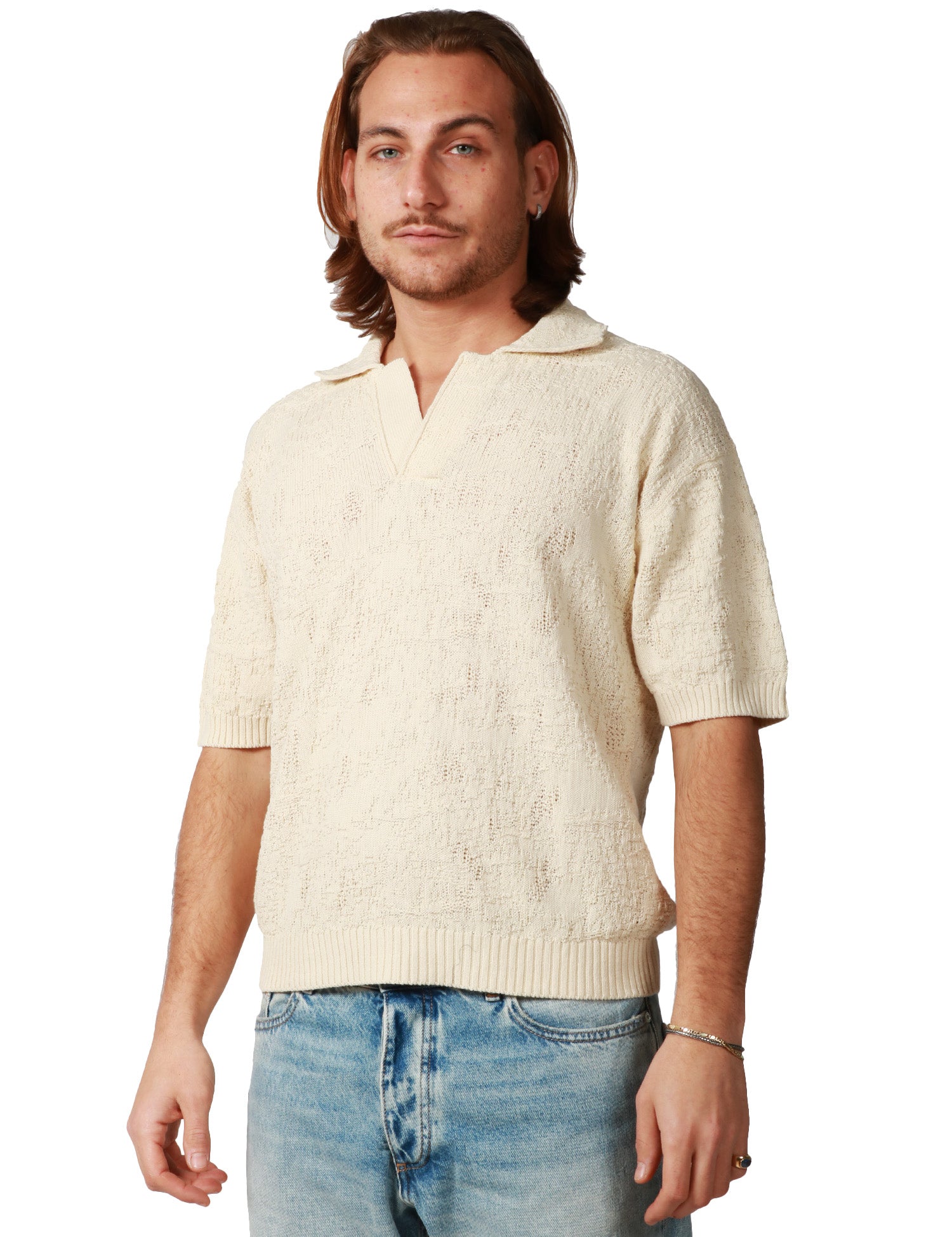 POLO UOMO ATOMOFACTORY AVORIO MEZZA MANICA IN PUNTO SPOSTATO 100%COTONE