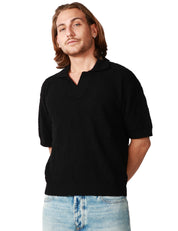 POLO UOMO ATOMOFACTORY NERA A MEZZA MANICA IN PUNTO SPOSTATO 100% COTONE