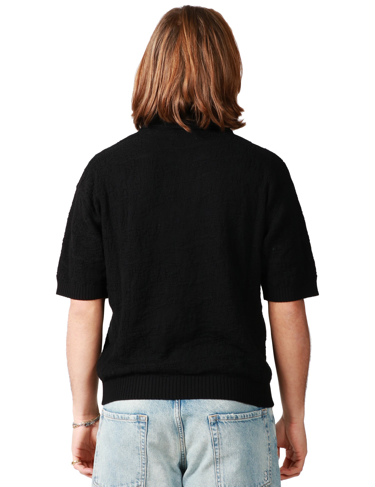 POLO UOMO ATOMOFACTORY NERA A MEZZA MANICA IN PUNTO SPOSTATO 100% COTONE