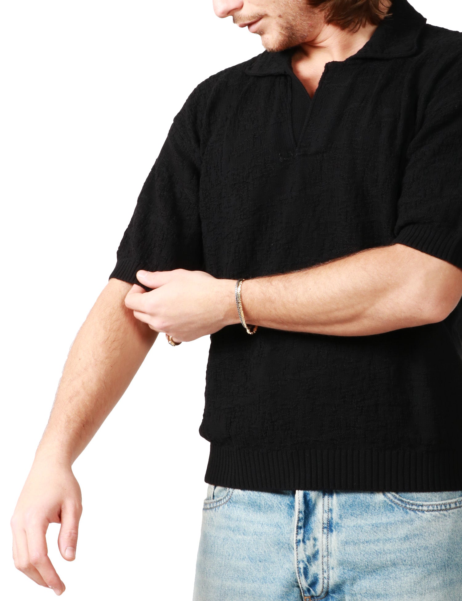 POLO UOMO ATOMOFACTORY NERA A MEZZA MANICA IN PUNTO SPOSTATO 100% COTONE