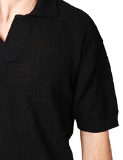 POLO UOMO ATOMOFACTORY NERA A MEZZA MANICA IN PUNTO SPOSTATO 100% COTONE