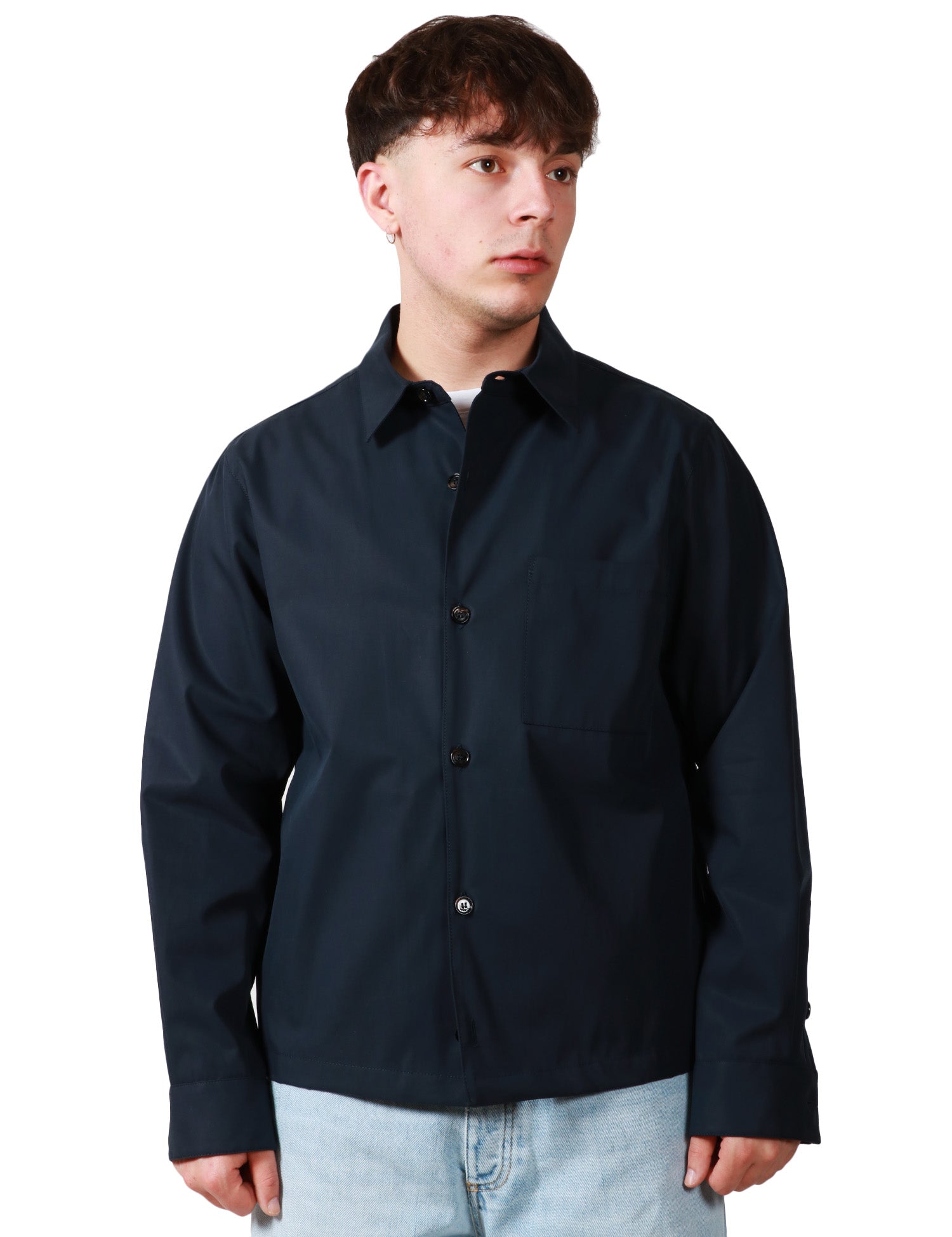 GIACCA CAMICIA UOMO BEABLE BLU CON COLLETTO, BOTTONI E TASCA SUL PETTO