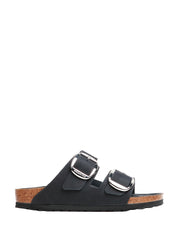 CIABATTA BIRKENSTOCK ARIZONA NERA BIG BUCKLE IN PELLE OPACA CON DOPPIA FIBBIA ARGENTO