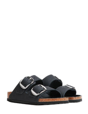 CIABATTA BIRKENSTOCK ARIZONA NERA BIG BUCKLE IN PELLE OPACA CON DOPPIA FIBBIA ARGENTO