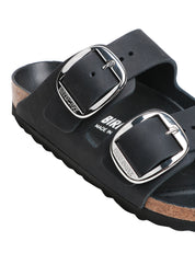 CIABATTA BIRKENSTOCK ARIZONA NERA BIG BUCKLE IN PELLE OPACA CON DOPPIA FIBBIA ARGENTO