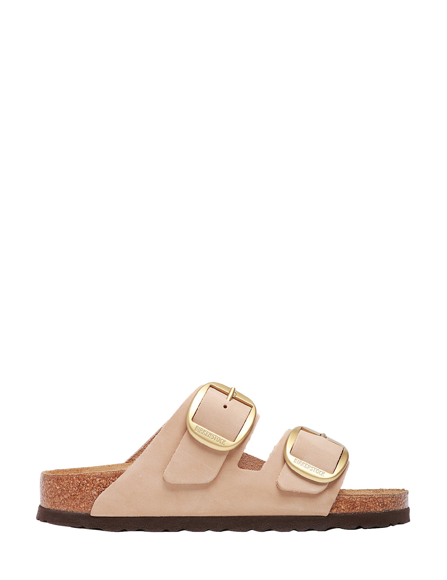 CIABATTA DONNA BIRKENSTOCK ARIZONA SANDCASTLE IN PELLE NABUK CON DOPPIA FIBBIA ORO E PLANTARE IN SUGHERO E LATTICE